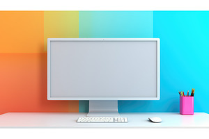 minimalist computer screen desk ai, a Technology Photo by pikepicture