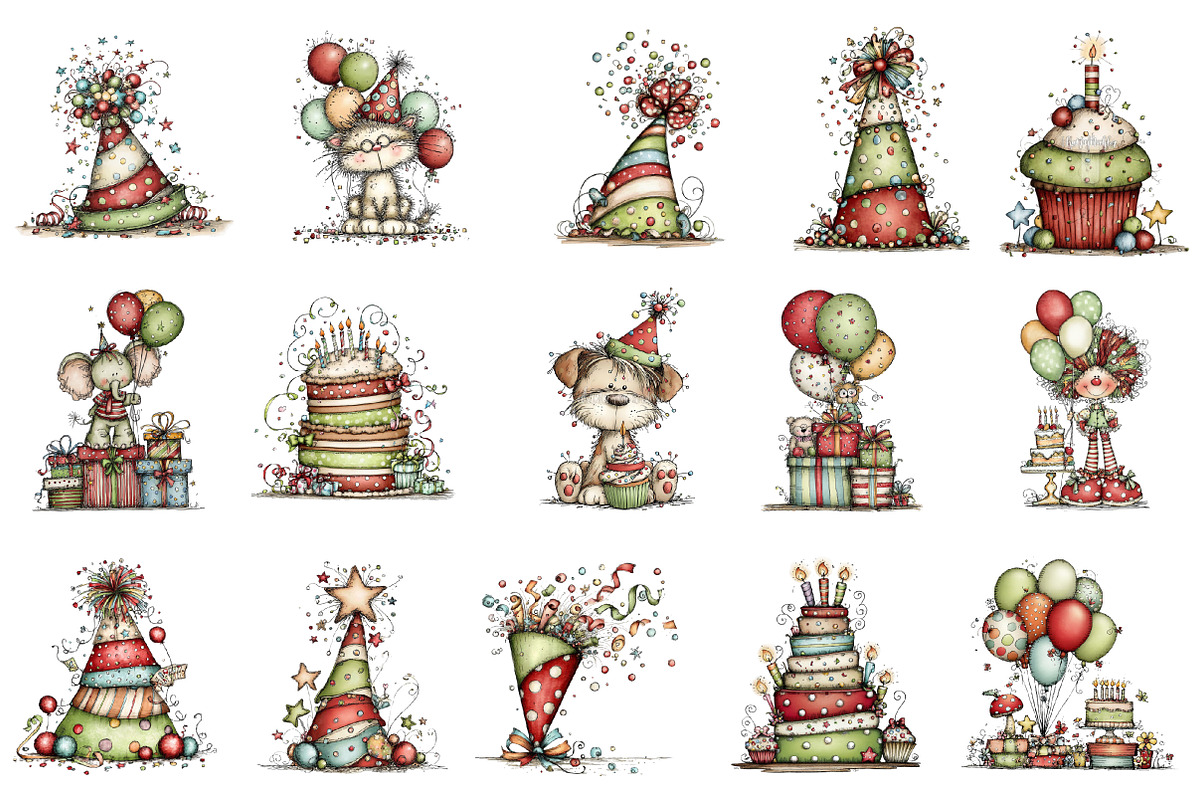 Whimsical Birthday Clipart Birthday, an Illustration by designcity5 (Photo 2 of 5)