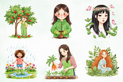 Garden Girl Clipart Set, an Illustration by Creative Art (Thumbnail 6 of 9)
