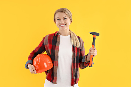 Concept of occupation, young woman on yellow background, a Person Photo by AtlasStudio