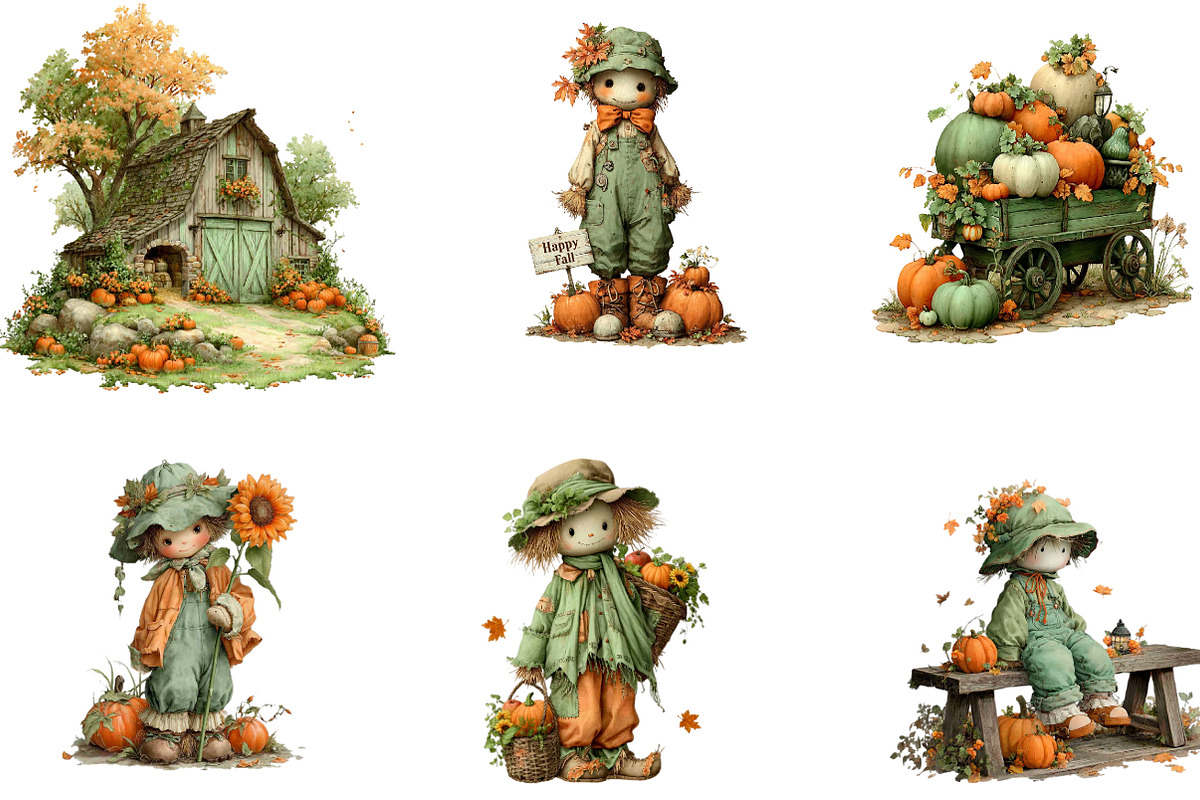 Cute scarecrow clipart, a Seasonal Illustration by CreationArt (Photo 2 of 7)