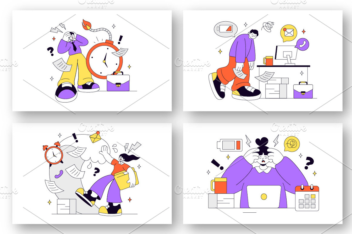 10 Work Burnout Illustration, a Person Illustration by denayunebgt (Photo 2 of 4)