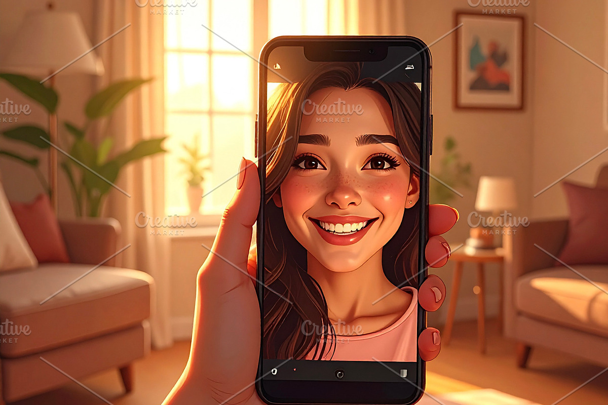 Hand holding a mobile phone making a video call, a Technology Illustration by DanFLCreativo