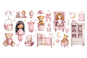 Baby shower girl. Pink nursery room, an Object Illustration by Stock-Smart-Start