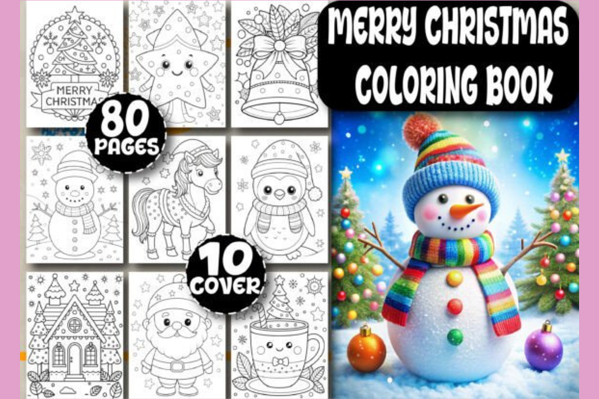 80 Merry Christmas Coloring Pages, an Illustration by shopcosm (Photo 1 of 3)