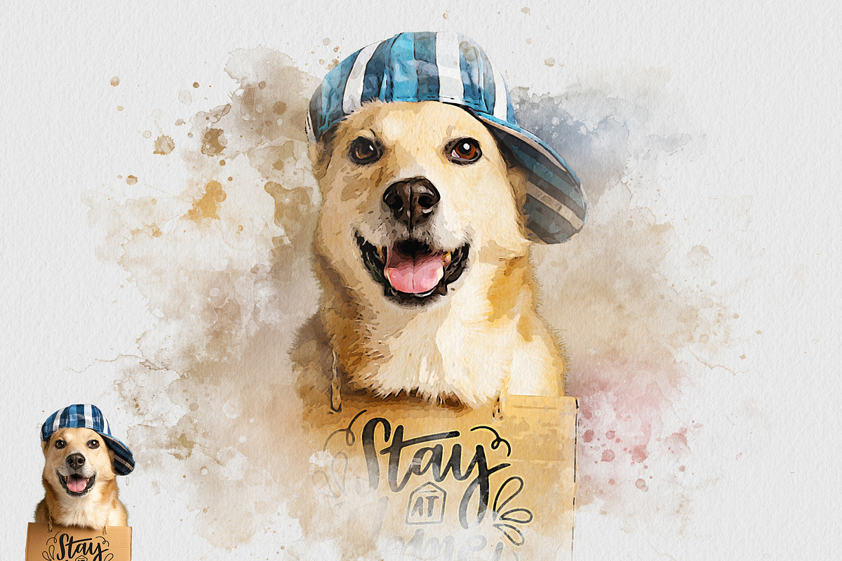 Pet Watercolor Art Photoshop Effect, an Action Add-On by Shovajit (Photo 2 of 9)