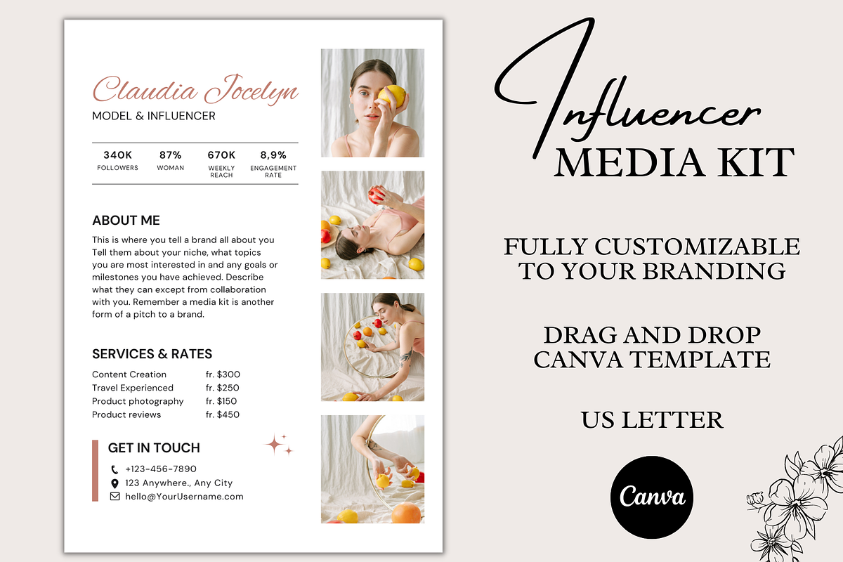 Influencer Rate Card Media Kit Canva, a Social Media Template by Daily Creative (Photo 1 of 4)