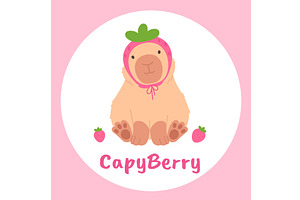Print with cartoon capybara in, an Animal Illustration by LadadikArt
