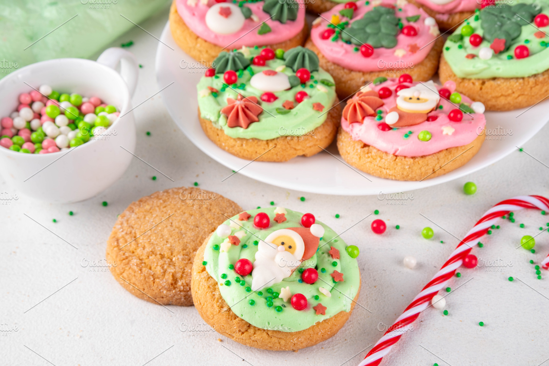 Festive Christmas decorated crumble cookies, a Food & Drink Photo by Rimma