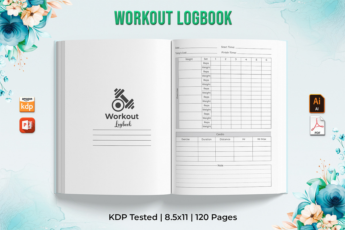 Workout Log Book KDP Interior, a Design Template by Mondols Graphic