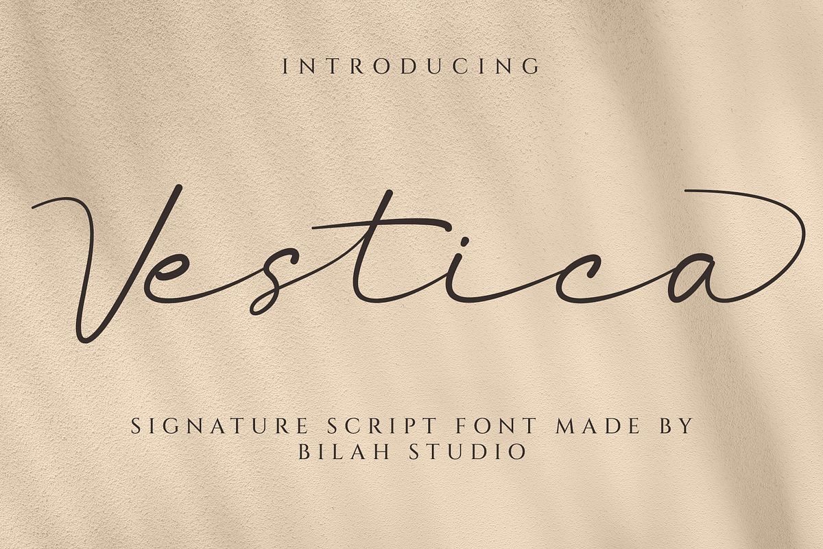 Vestica signature script font, a Script Font by Bilahstudio (Photo 1 of 12)