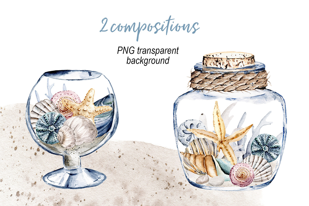 Shells, beach watercolor set., an Illustration by Larisa Maslova (Photo 2 of 13)