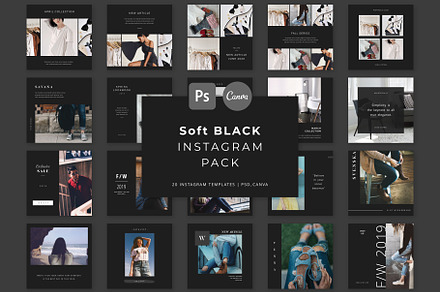Soft Black Instagram Pack PS & Canva