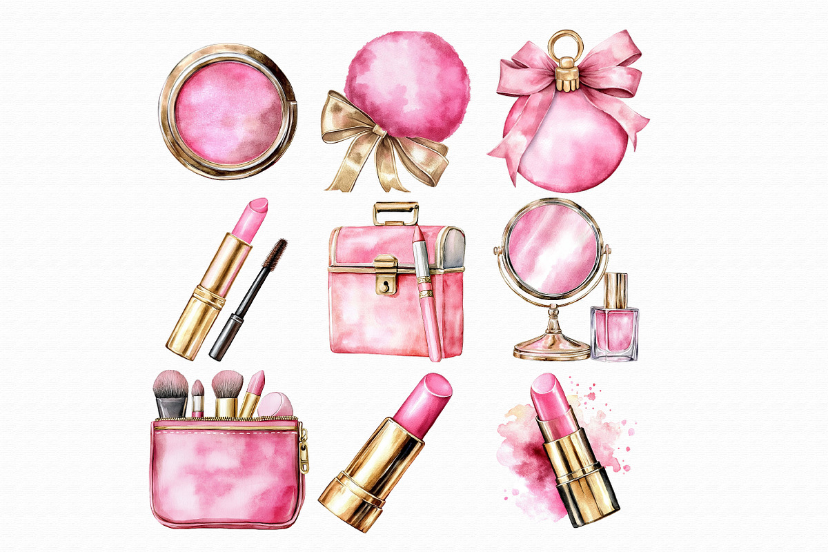 Watercolor Pink Make up Clipart, an Illustration by Libby Wishes (Photo 5 of 5)