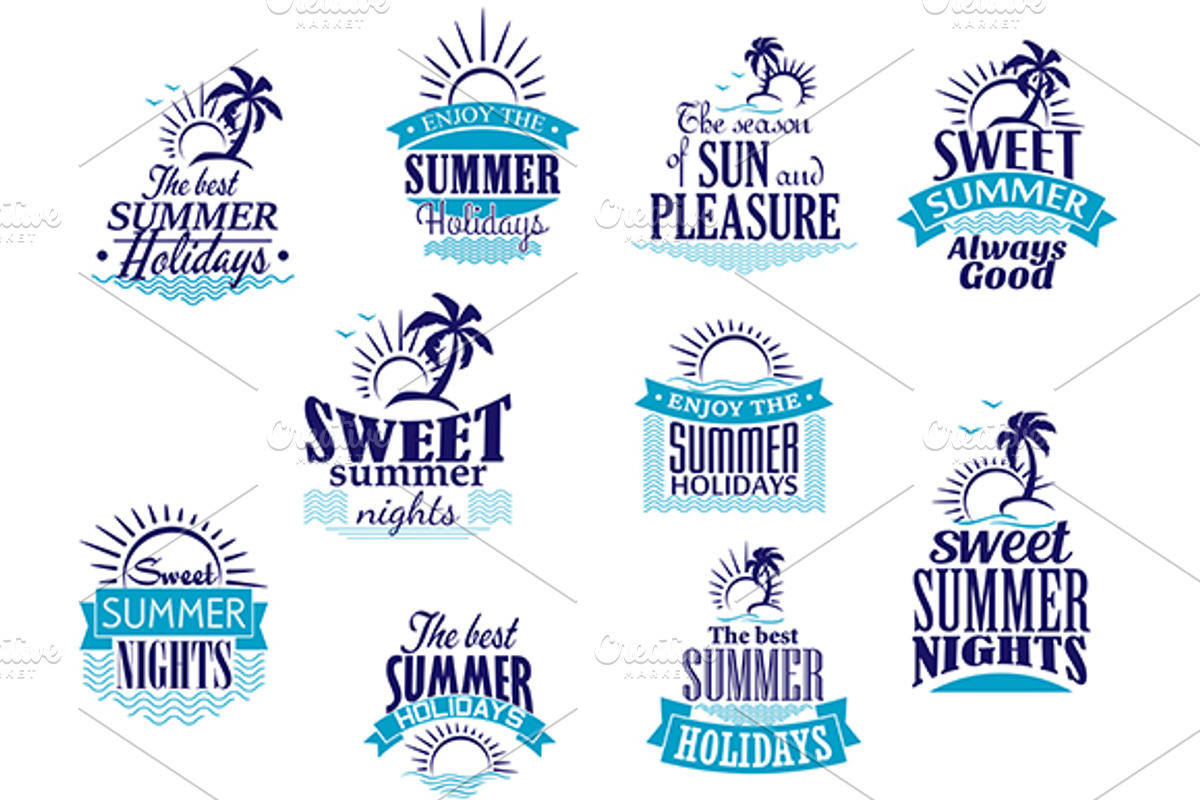 Summer holidays and vacation emblems