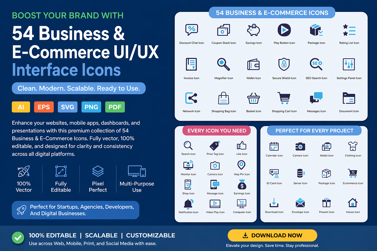 54 Business & E-Commerce UI Icons, an Outline Icon by taieefbakshi (Photo 1 of 5)