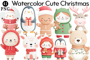 Watercolor Cute Christmas Clipart Bu, an Illustration by Daily.Designs
