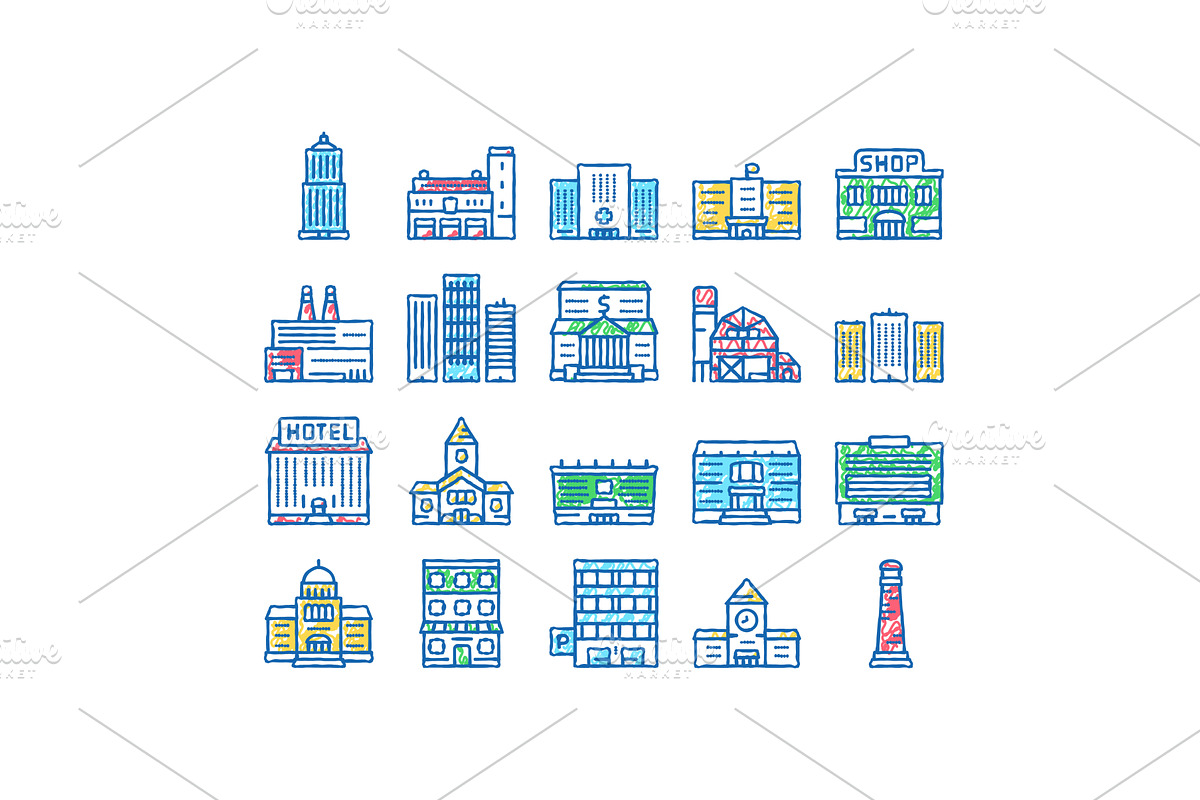 Building Architecture set Icons hand, an Object Illustration by pikepicture