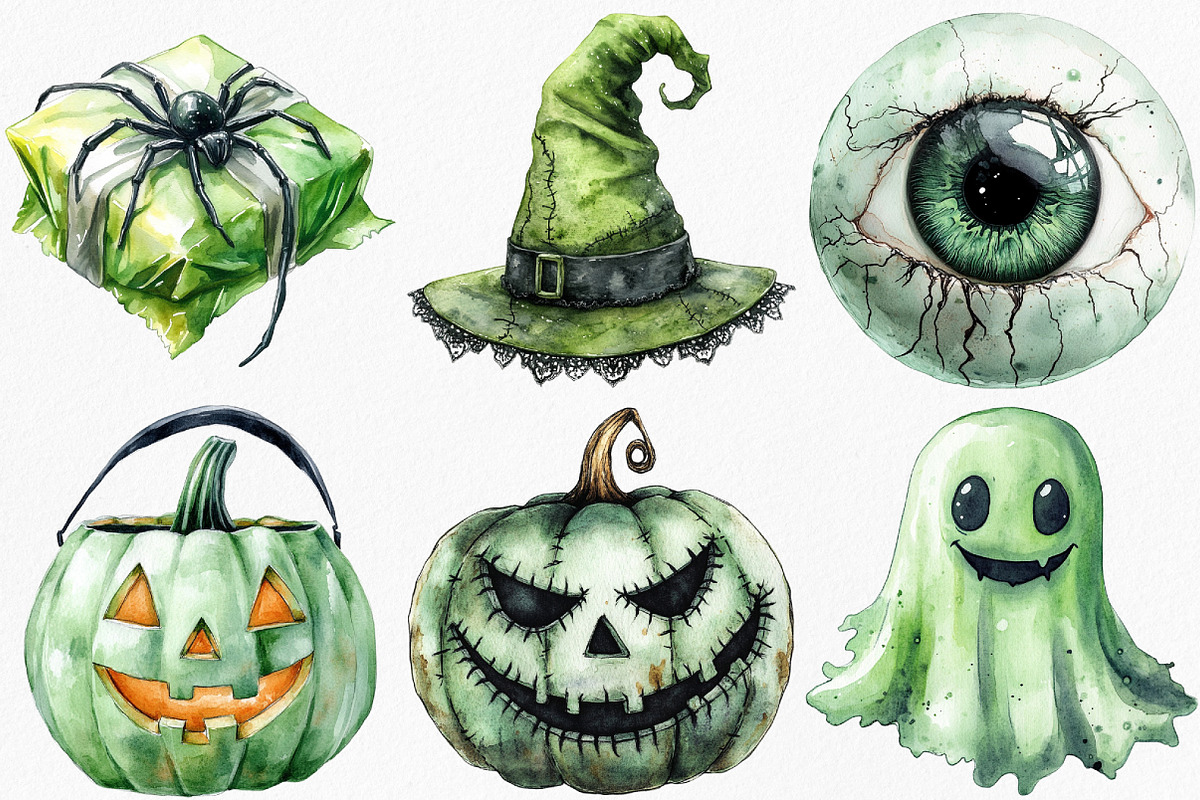 Black Green Halloween Clipart Bundle, an Illustration by Canvas Craft (Photo 2 of 8)