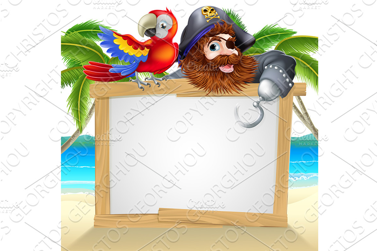 Cartoon Pirate Captain And Parrot, a Texture Illustration by Christos Georghiou