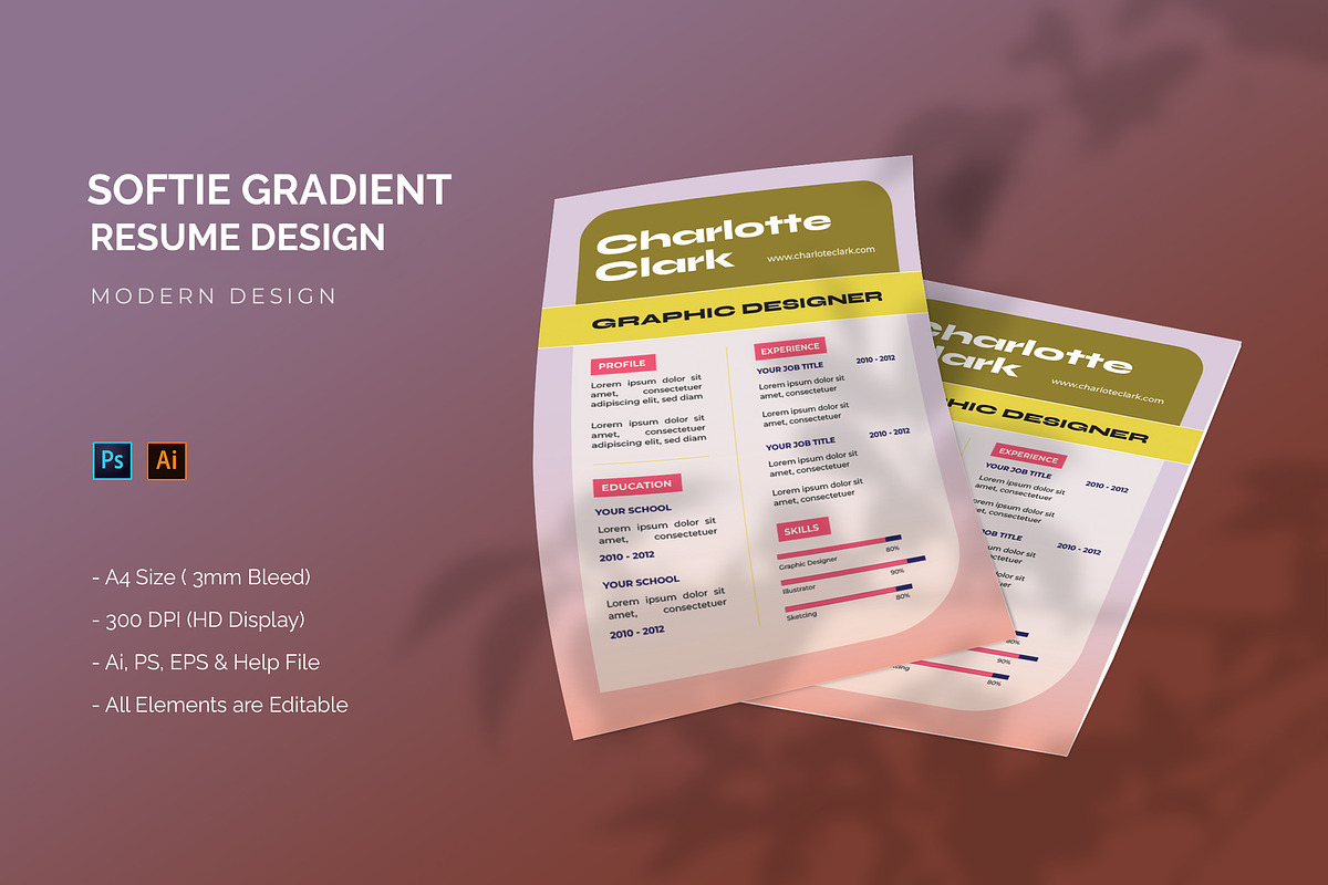 Softie Gradient - Resume Template, a Resume Template by StreaksideStd