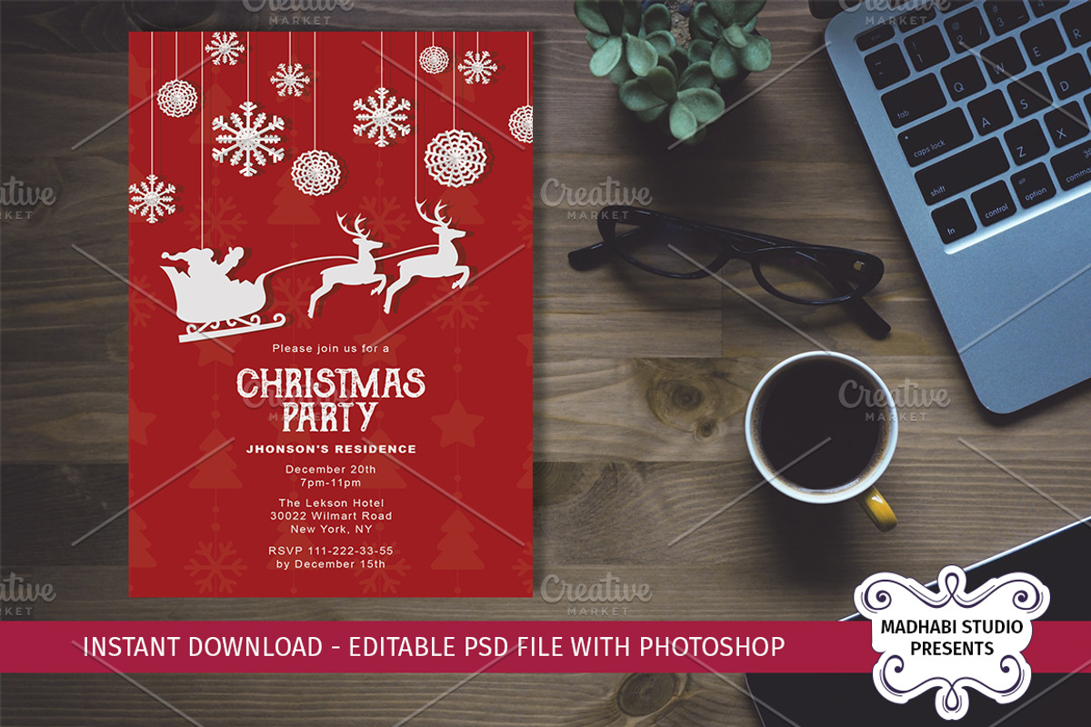 Christmas Party Invitations Template, an Invitation Template by Madhabi Studio (Photo 3 of 5)