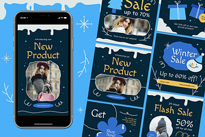 Blue Winter Sale Instagram Set, a Social Media Template by Aiyari Graphic