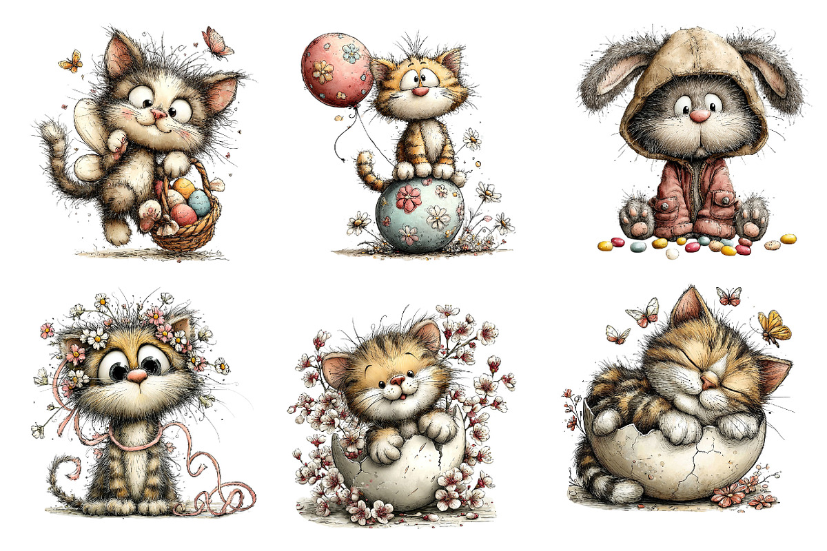 Whimsical Spring Easter Cats Clipart, an Illustration by Dream Creation (Photo 6 of 7)