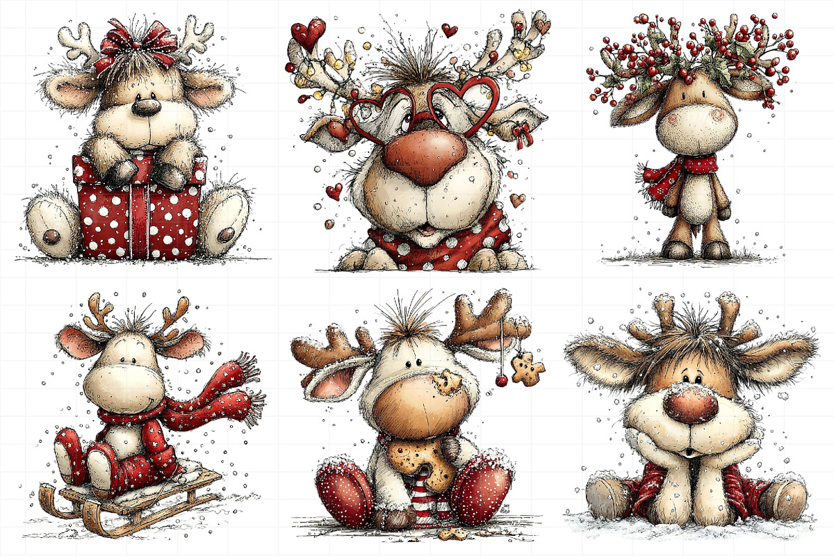 Funny Christmas Reindeer Clipart, an Illustration by Daily.Designs (Photo 3 of 8)