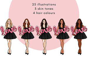 Valentine Girls 6 Fashion Clipart