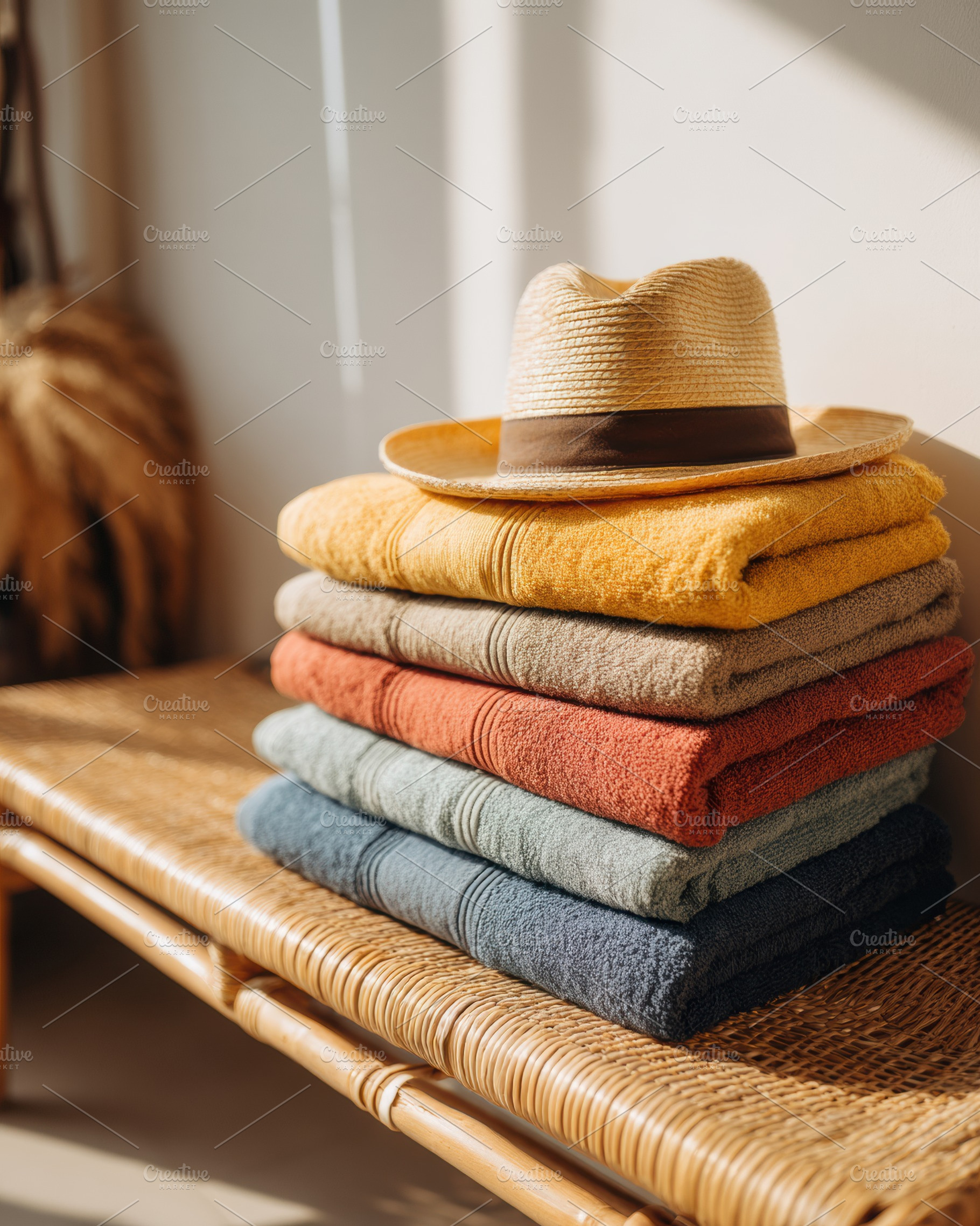 Stack of colorful beach towels, a Beauty & Fashion Photo by Virgo Studio