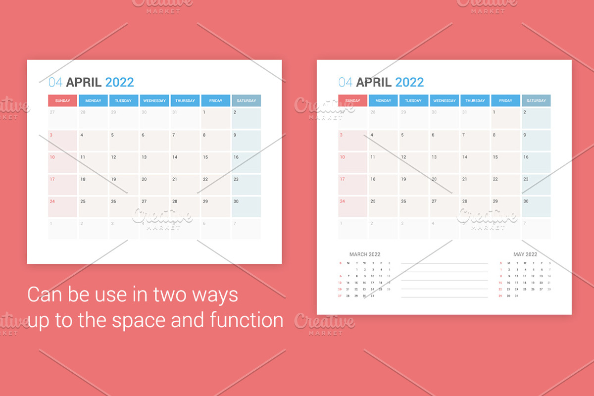 Calendar 2022 Planner Design[Sunday], a Stationery Template by WORAKAMON Design Studio (Photo 4 of 5)