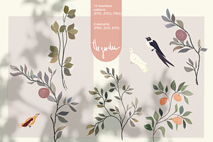 Bird Garden Seamless Vector Clipart