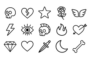 Tattoo outline icons set black line, an Object Illustration by Lemberg Vector