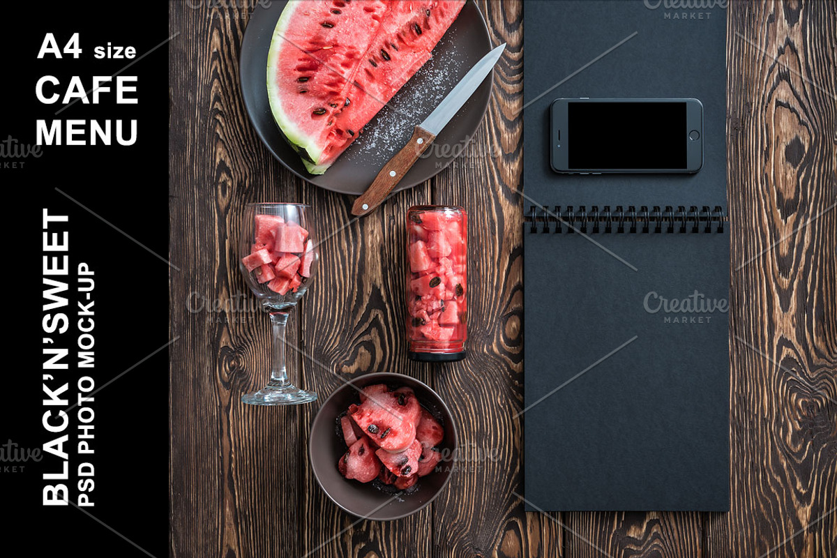 Black Cafe Menu Mockup (vertical), an iPhone Mockup by mockupgeek (Photo 3 of 4)