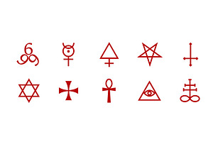 Pentagram icon with red accents for, an Illustration by skripnikbb