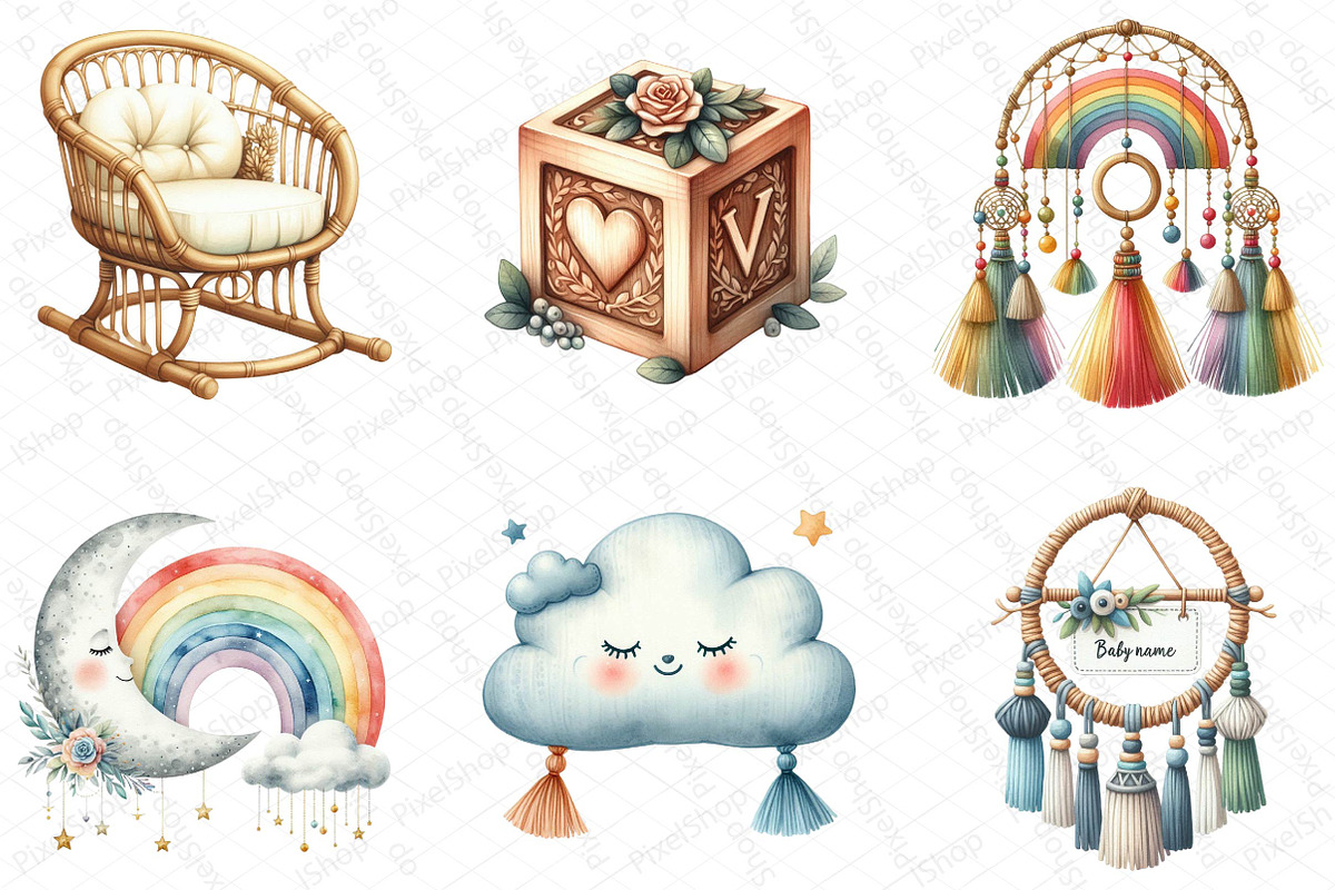 Boho Baby Watercolor Clipart, an Illustration by DreamPrint404 (Photo 3 of 6)