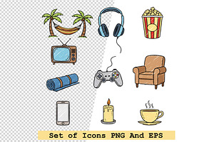Set of leisure icons Vector, an Icon by one-touch