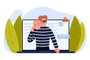 Hacker attack, online fraud, thief, a Person Illustration by Flashvector