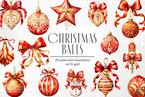 Christmas watercolor baubles - PNG