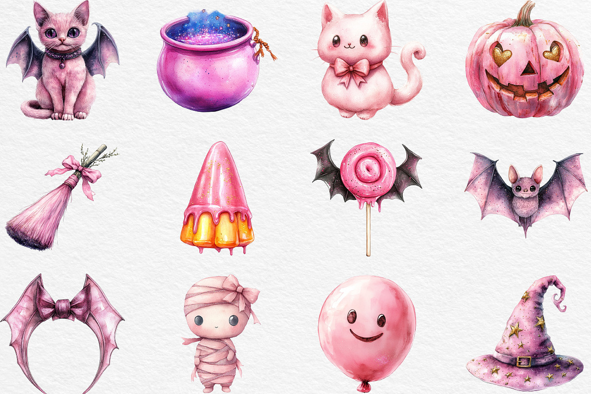 Pink Glitter Halloween Clipart, an Illustration by Black Bird Studio (Photo 3 of 6)