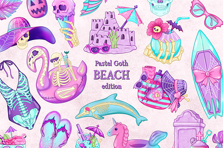 Pastel Goth Beach clipart, a Seasonal Illustration by SecondOfJuly