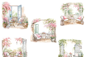 Watercolor Spring Balcony Clipart