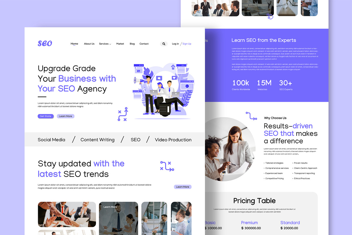 SEO Agency Landing Page Layout, an UI Kit Template by CreativeShaper (Photo 1 of 5)