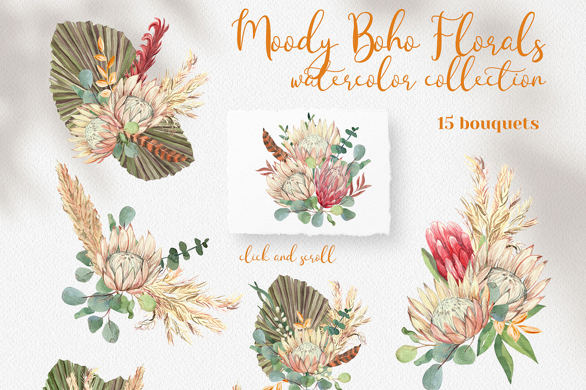 Moody Boho Florals Watercolor, a Decorative Illustration by Catch the Dream Art (Photo 3 of 17)