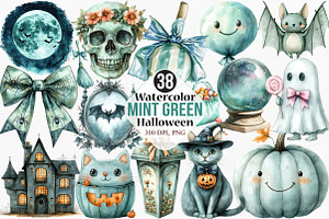 Mint Green Halloween Clipart, an Illustration by Canvas Craft