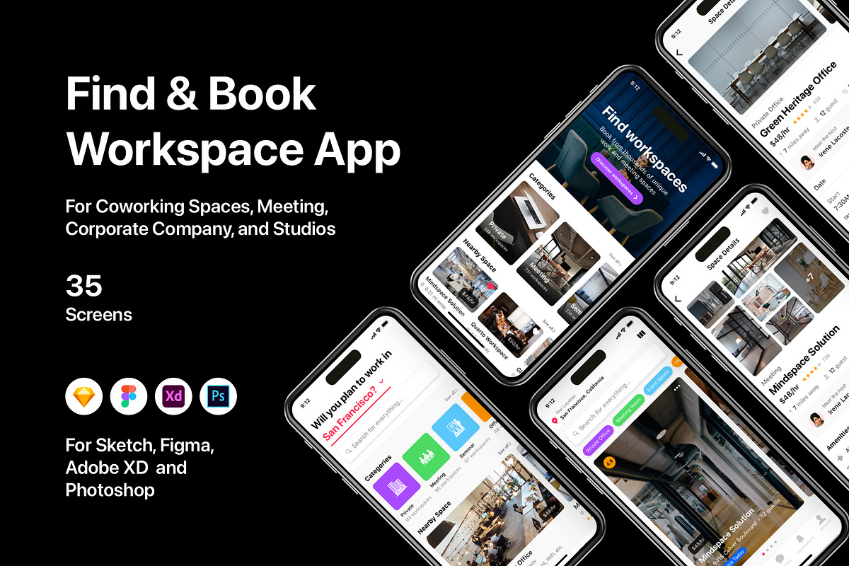 Find & Book Workspace App, an UI Kit Template by flr.24 (Photo 1 of 2)