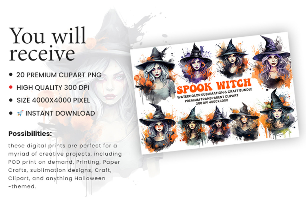 Halloween Spooky Witch PNG Bundle, a Seasonal Illustration by Creative Arslan (Photo 5 of 11)
