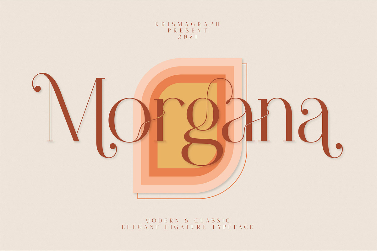 Morgana | Elegant Ligature Typeface, a Serif Font by Krismagraph (Photo 1 of 12)