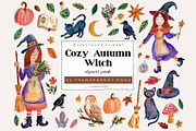 Cozy Autumn Witch Watercolor Clipart, a Seasonal Illustration by SandraGraphicDesign (Thumbnail 1 of 5)